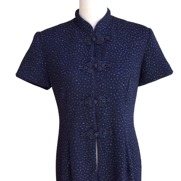 R & M Richards Vintage Navy Blue Shimmer Open Style Kimono Overcoat Dress - Picture 11 of 11